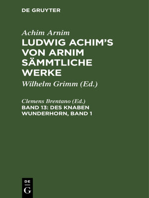 cover image of Des Knaben Wunderhorn, Band 1